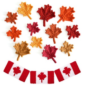 Maple Leaf Collection & Canadian Flag - two realistic maple leaves plus bonus flag background CROCHET PATTERNS digital PDF file download