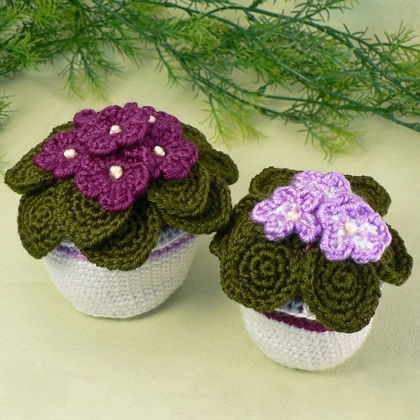 African Violets potted plant CROCHET PATTERN digital PDF file download