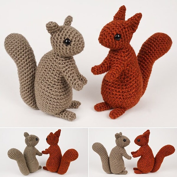 Squirrel amigurumi CROCHET PATTERN digital PDF file download - includes Red Squirrel and Grey Squirrel (Gray Squirrel) versions