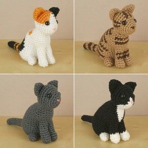 Special Deal - AmiCats Collection 1 - Single-Coloured, Tuxedo, Calico, Tabby - 4 amigurumi cat CROCHET PATTERNS digital PDF file download