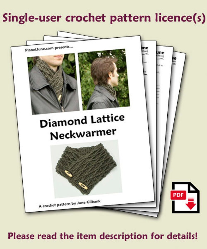 Diamond Lattice Neckwarmer CROCHET PATTERN digital PDF file download image 2