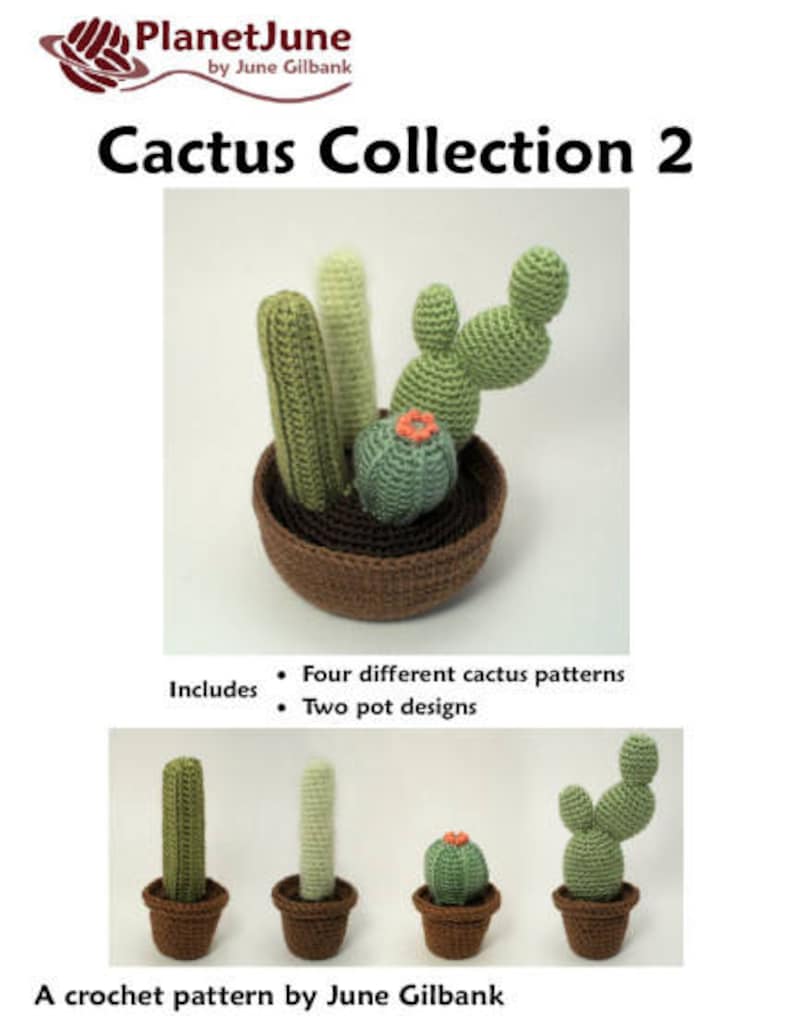 Cactus Collections, eight realistic potted plant CROCHET PATTERNS digital PDF file download image 10