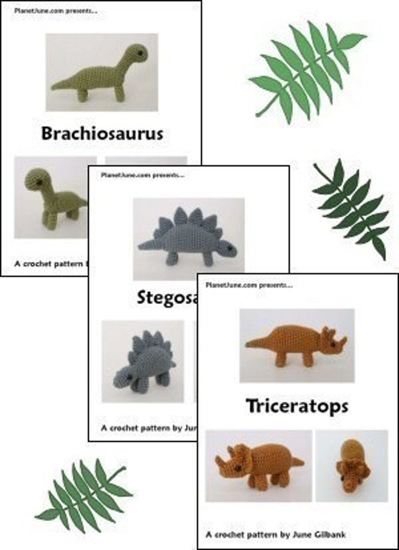 Dinosaurs Set 1 three amigurumi CROCHET PATTERNS digital PDF file download Stegosaurus, Brachiosaurus, Triceratops image 9