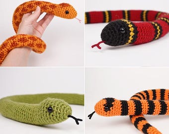 Snake Collection - four amigurumi CROCHET PATTERNS digital PDF file download
