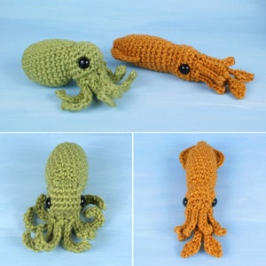 Baby Cephalopods 1 - two amigurumi CROCHET PATTERNS digital PDF file download - Octopus & Squid