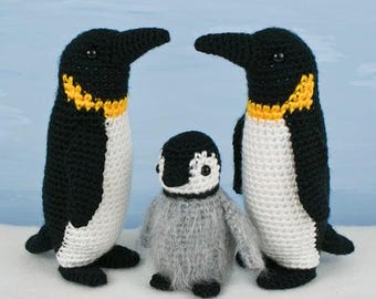 Emperor Penguin Family (adult & baby) amigurumi CROCHET PATTERNS digital PDF file download