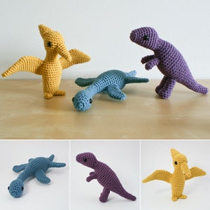 Dinosaurs Set 2 - three amigurumi CROCHET PATTERNS digital PDF file download - Plesiosaurus, Tyrannosaurus Rex, Pteranodon