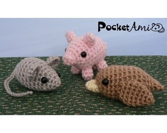 PocketAmi Set 1 - Mouse, Pig, Bird amigurumi CROCHET PATTERNS digital PDF file download