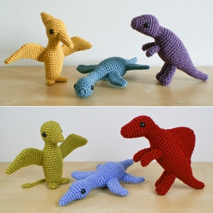 Dinosaurs Sets 2&2X - 6 amigurumi CROCHET PATTERNS digital PDF file download, Plesiosaurus Tyrannosaurus Rex Pteranodon Spinosaurus, 2 more