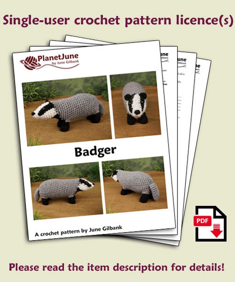 Badger amigurumi CROCHET PATTERN digital PDF file download European or Eurasian Badger image 2