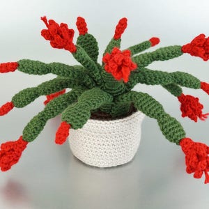 Christmas Cactus amigurumi potted plant CROCHET PATTERN digital PDF file download