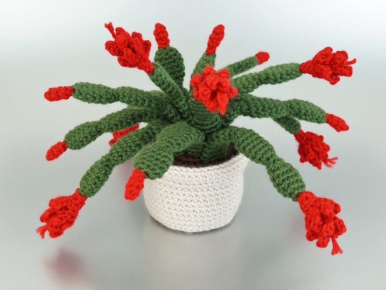 Christmas Cactus amigurumi potted plant CROCHET PATTERN digital PDF file download image 3