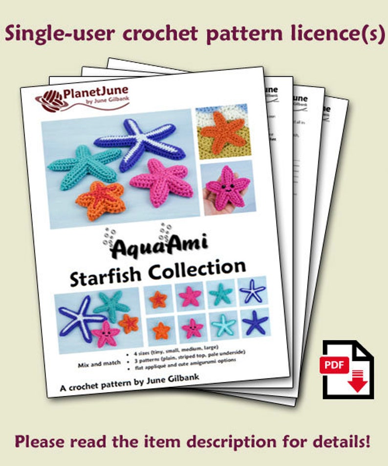 Starfish Collection four CROCHET PATTERNS digital PDF file download image 2