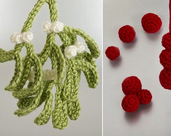 Christmas Decor Set 2 - Mistletoe & Mini Baubles - two seasonal CROCHET PATTERNS digital PDF file download