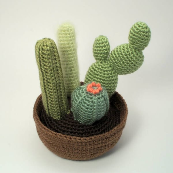 Cactus Collection 2, four realistic potted plant CROCHET PATTERNS digital PDF file download