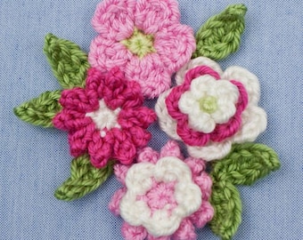 Posy Blossoms, tiny flowers and leaves CROCHET PATTERN digital PDF file download