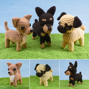 Special Deal AmiDogs Set 4 Chihuahua, Pug, Miniature Pinscher 3 amigurumi dog CROCHET PATTERNS digital PDF file download image 1