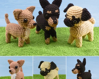 Special Deal - AmiDogs (Set 4) - Chihuahua, Pug, Miniature Pinscher - 3 amigurumi dog CROCHET PATTERNS digital PDF file download