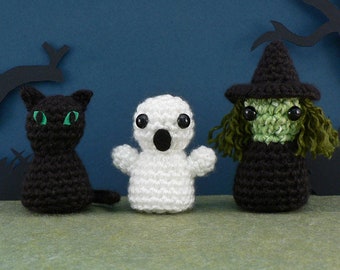 Halloween - PocketAmi Set 3 - Witch, Ghost, Black Cat amigurumi CROCHET PATTERNS digital PDF file download