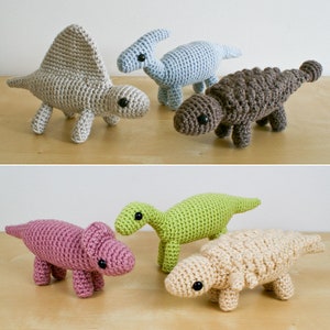 Dinosaurs Sets 3&3X - 6 amigurumi CROCHET PATTERNS digital PDF file download, Parasaurolophus Dimetrodon Ankylosaurus Iguanodon and 2 more