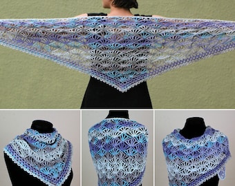 Palm Leaves Triangular Shawl CROCHET PATTERN digital PDF file download
