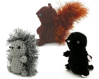 Squirrel, Hedgehog, Mole amigurumi CROCHET PATTERNS digital PDF file download - Mini Fuzzies Woodland Creatures
