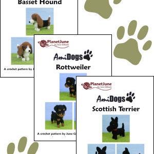 Special Deal AmiDogs Set 7 Basset Hound, Rottweiler, Scottish Terrier 3 amigurumi dog CROCHET PATTERNS digital PDF file download image 10