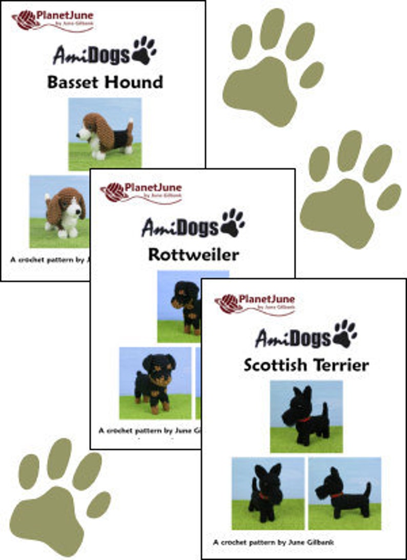 Special Deal AmiDogs Set 7 Basset Hound, Rottweiler, Scottish Terrier 3 amigurumi dog CROCHET PATTERNS digital PDF file download image 10