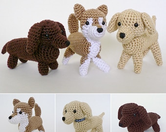 Special Deal - AmiDogs (Set 1) - Shiba Inu, Labrador, Dachshund - 3 amigurumi dog CROCHET PATTERNS digital PDF file download