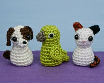 Pets - Puppy Kitten Parrot - amigurumi CROCHET PATTERNS digital PDF file download - PocketAmi Set 6