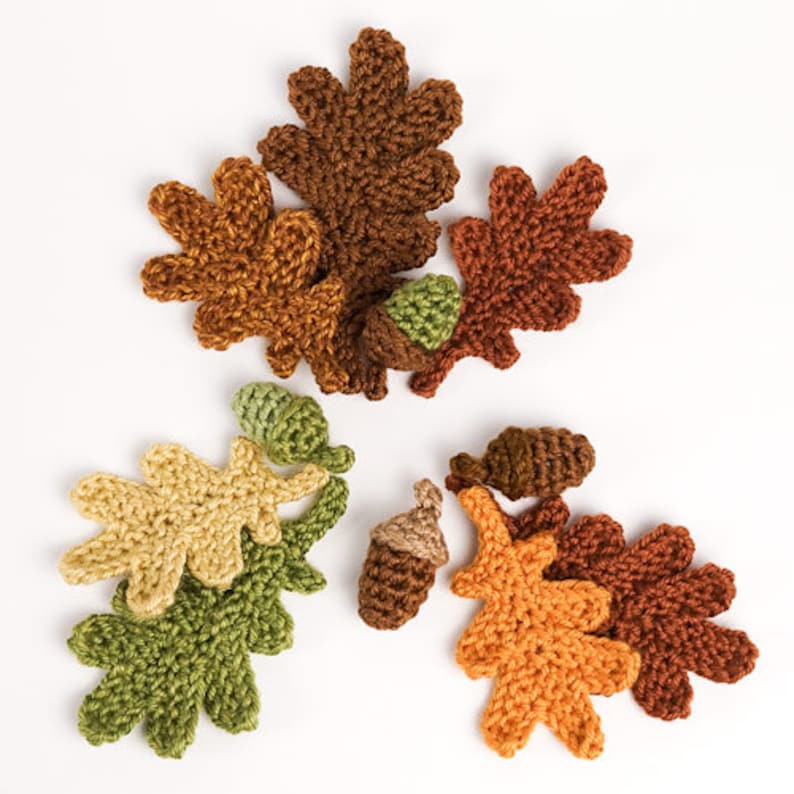 Oak Leaf Collection & Life-Sized Acorn two realistic oak leaves plus bonus matching acorn CROCHET PATTERNS digital PDF file download image 3