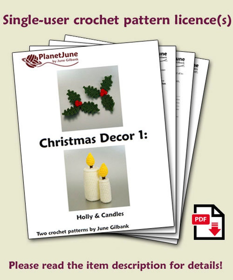 Christmas Decor Sets 1-4 8 seasonal CROCHET PATTERNS digital PDF file download, Holly Ivy Mistletoe Poinsettia Candles Baubles Bow Bells image 2