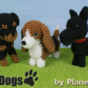 Special Deal AmiDogs Set 7 Basset Hound, Rottweiler, Scottish Terrier 3 amigurumi dog CROCHET PATTERNS digital PDF file download image 1