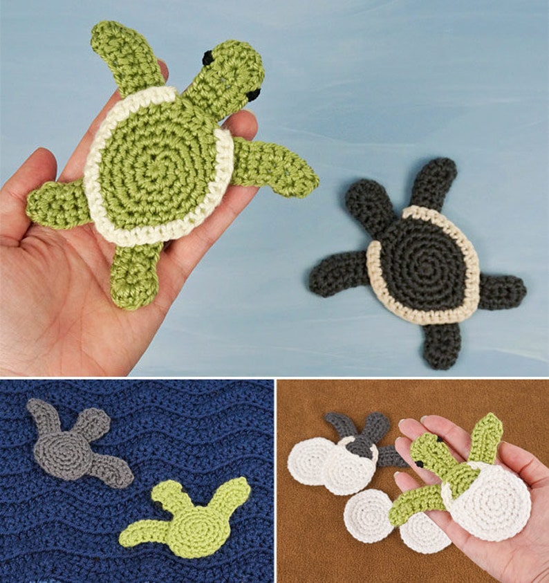 Baby Sea Turtle Applique CROCHET PATTERN digital PDF file download Turtle & Hatchlings