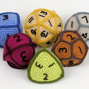 Gaming Dice CROCHET PATTERNS digital PDF file download, six Geometric Patterns for rpg gamers