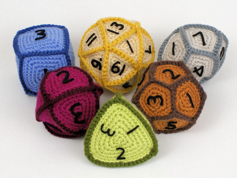 Gaming Dice CROCHET PATTERNS digital PDF file download, six Geometric Patterns for rpg gamers image 1