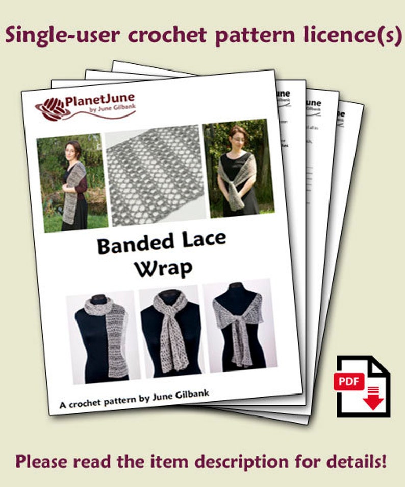 Banded Lace Wrap CROCHET PATTERN digital PDF file download image 2