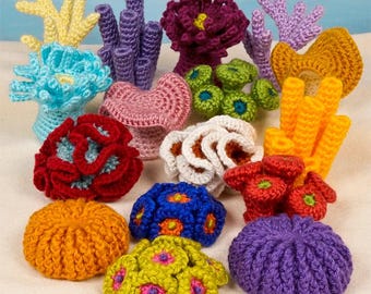 Coral Reef Collections, eight realistic CROCHET PATTERNS digital PDF file download