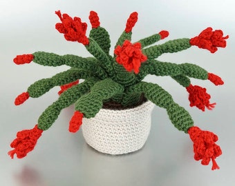 Christmas Cactus amigurumi potted plant CROCHET PATTERN digital PDF file download