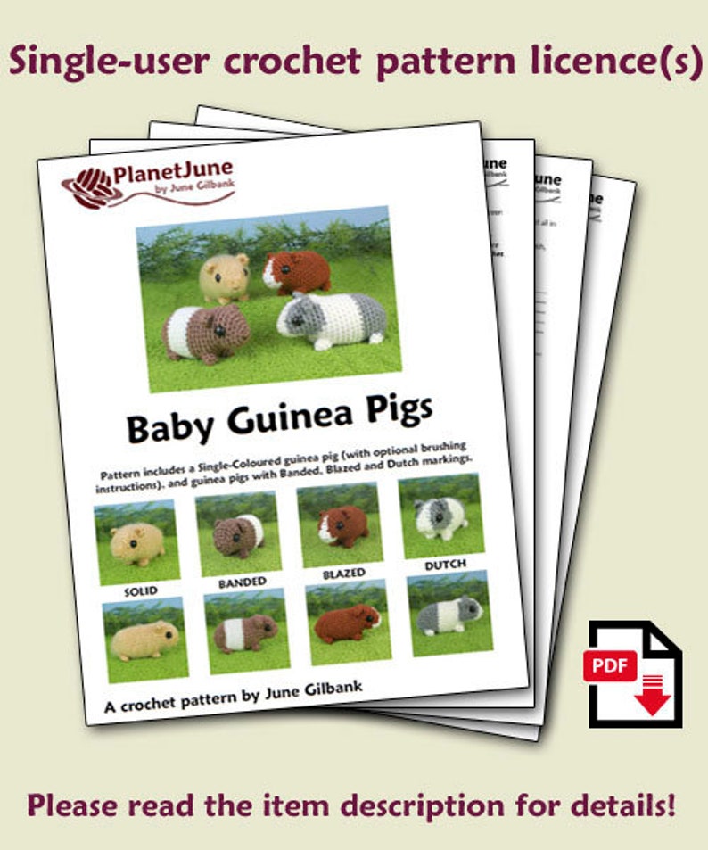 Baby Guinea Pigs four amigurumi guinea pig CROCHET PATTERNS digital PDF file download image 2