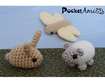 PocketAmi Set 2 - Bunny, Sheep, Dragonfly amigurumi CROCHET PATTERNS digital PDF file download