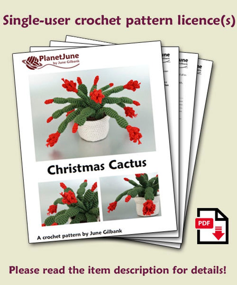 Christmas Cactus amigurumi potted plant CROCHET PATTERN digital PDF file download image 2