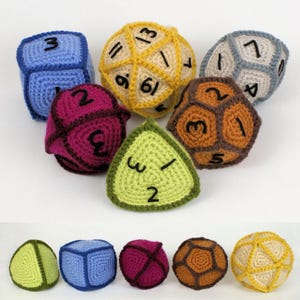 Gaming Dice CROCHET PATTERNS digital PDF file download, six Geometric Patterns for rpg gamers