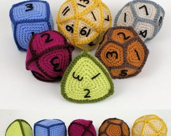 Gaming Dice CROCHET PATTERNS digital PDF file download, six Geometric Patterns for rpg gamers