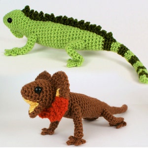 Iguana and Frilled Lizard - two amigurumi lizard CROCHET PATTERNS digital PDF file download