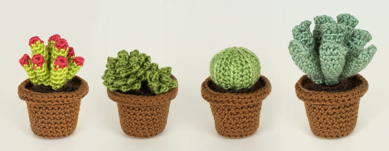 Succulent Collections 1 and 2, eight realistic potted plant CROCHET PATTERNS digital PDF file download image 7