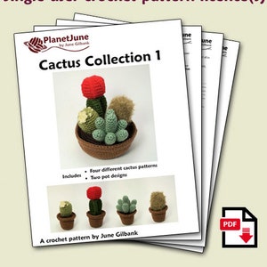 Cactus Collections, eight realistic potted plant CROCHET PATTERNS digital PDF file download image 2