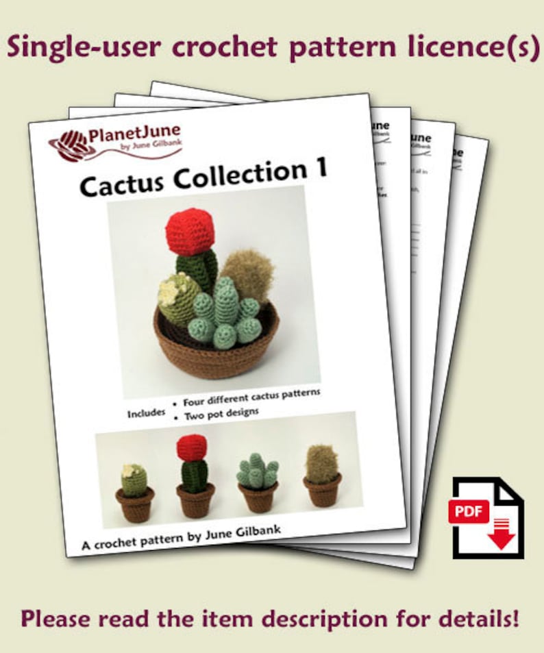 Cactus Collections, eight realistic potted plant CROCHET PATTERNS digital PDF file download image 2