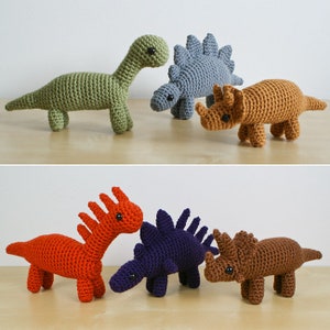 Dinosaurs Sets 1&1X - 6 amigurumi CROCHET PATTERNS digital PDF file download, Brachiosauus Stegosaurus Triceratops Amargasaurus and 2 more