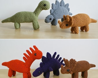 Dinosaurs Sets 1&1X - 6 amigurumi CROCHET PATTERNS digital PDF file download, Brachiosauus Stegosaurus Triceratops Amargasaurus and 2 more